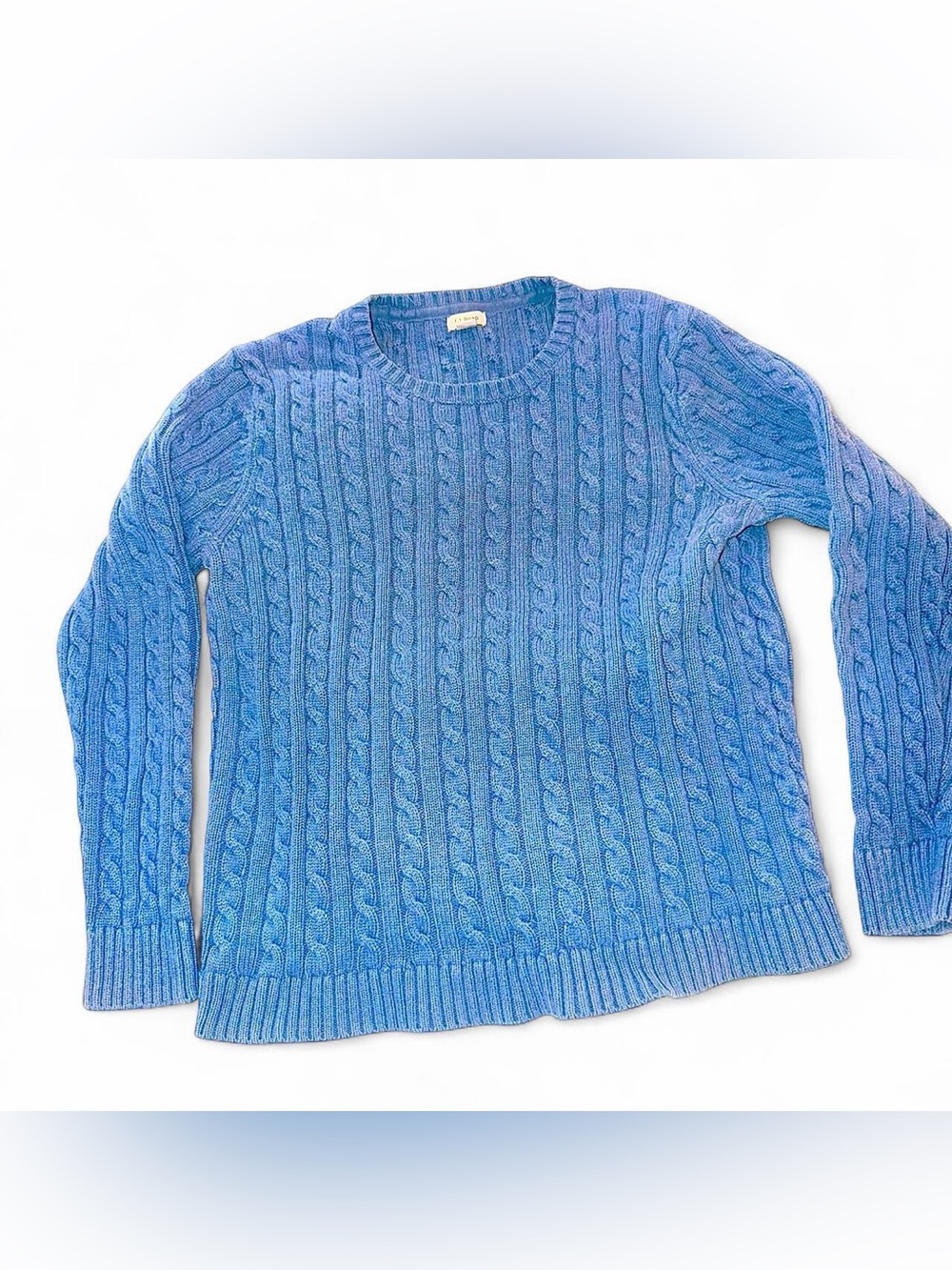 Women's LL Bean Blue Cable Knit Cotton Sweater Size XL